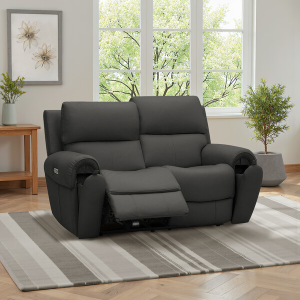 Storm Leather Sofas - 2 Seater Recliner with Power Headrests - Ezra Range - Oak Furnitureland