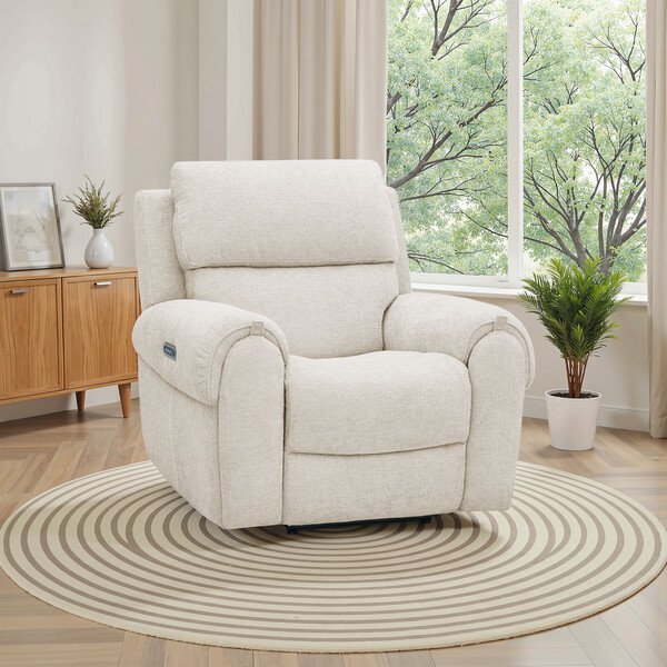 Hopsack Natural Fabric Sofas - Electric Recliner Armchair - Ezra Range - Oak Furnitureland