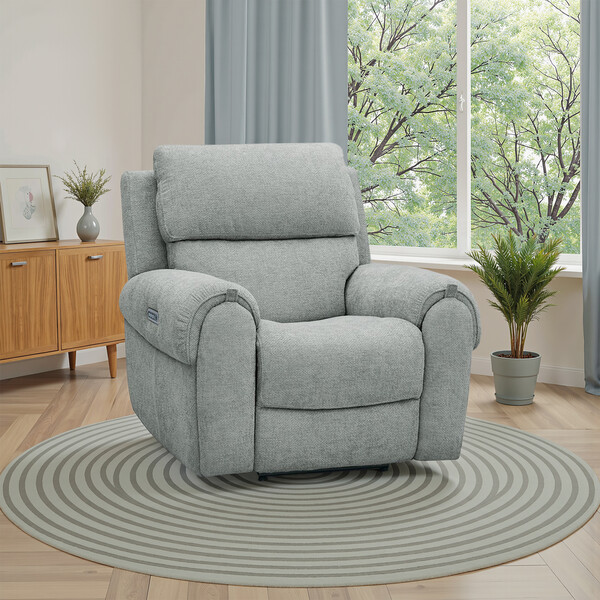 Hopsack Platinum Fabric Sofas - Electric Recliner Armchair - Ezra Range - Oak Furnitureland