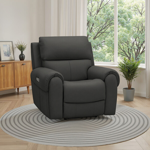 Storm Leather Sofas - Electric Recliner Armchair - Ezra Range - Oak Furnitureland