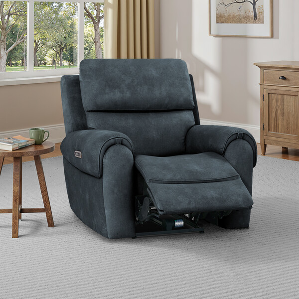 Dexter Shadow Fabric Sofas - Electric Recliner Armchair with Power Headrest - Ezra Range - Oak Furnitureland