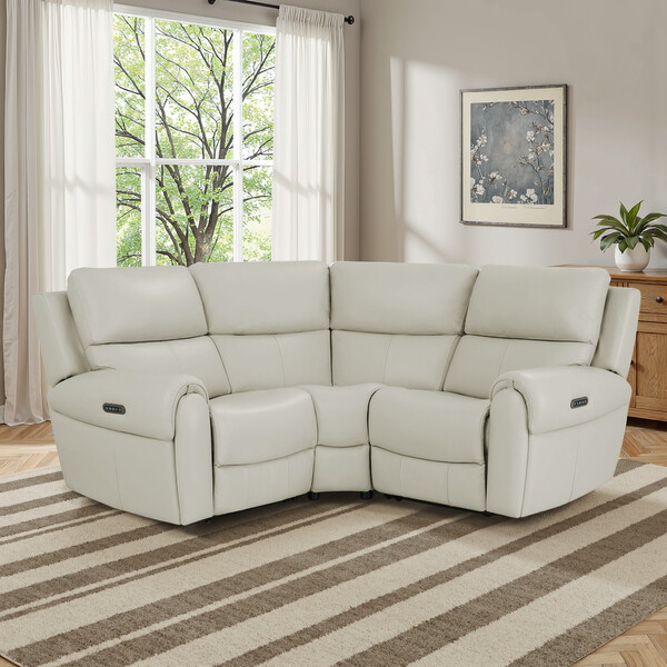 Bone China Leather Sofas - Modular 3 Seat Corner Recliner - Ezra Range - Oak Furnitureland