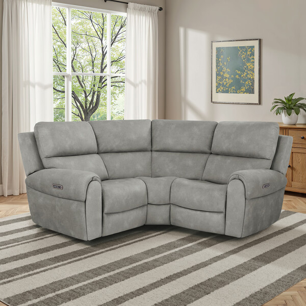 Dexter Stone Fabric Sofas - Modular 3 Seat Corner Recliner - Ezra Range - Oak Furnitureland