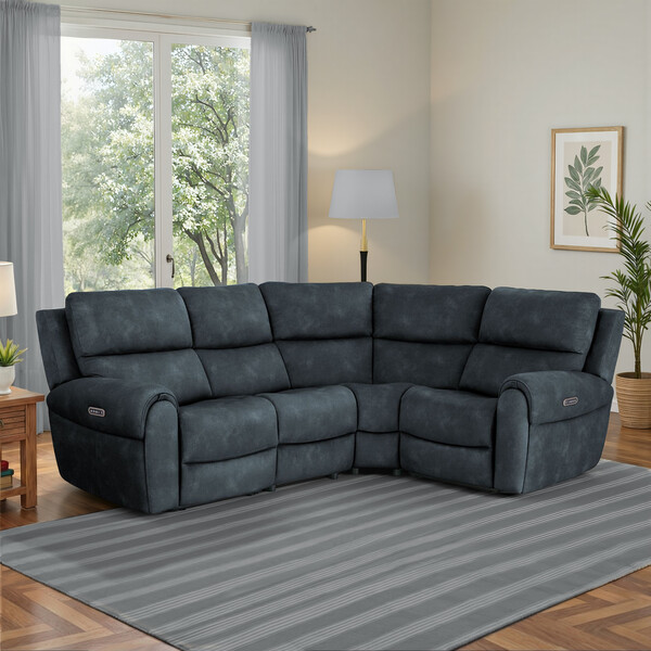 Dexter Shadow Fabric Sofas - Modular 4 Seat Left Hand Corner Recliner - Ezra Range - Oak Furnitureland