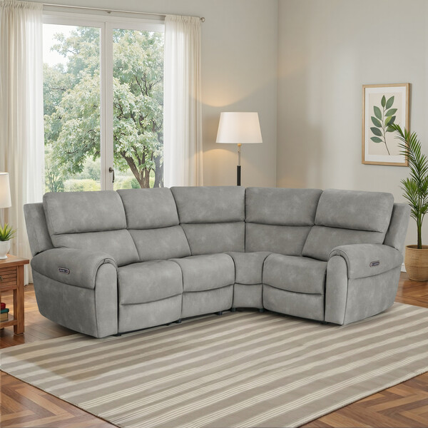 Dexter Stone Fabric Sofas - Modular 4 Seat Left Hand Corner Recliner - Ezra Range - Oak Furnitureland