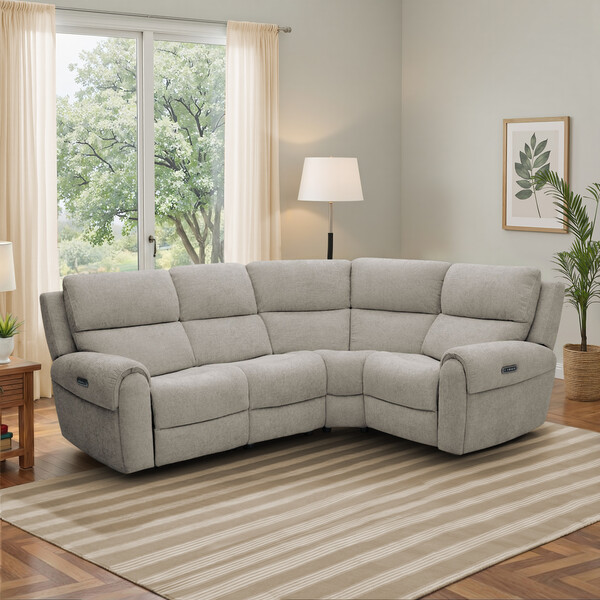 Hopsack Linen Fabric Sofas - Modular 4 Seat Left Hand Corner Recliner - Ezra Range - Oak Furnitureland