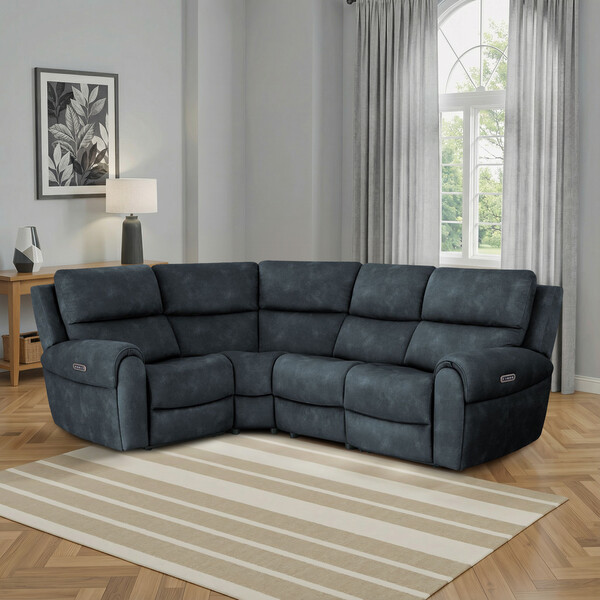Dexter Shadow Fabric Sofas - Modular 4 Seat Right Hand Corner Recliner - Ezra Range - Oak Furnitureland