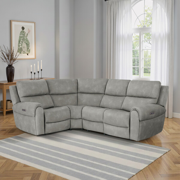 Dexter Stone Fabric Sofas - Modular 4 Seat Right Hand Corner Recliner - Ezra Range - Oak Furnitureland