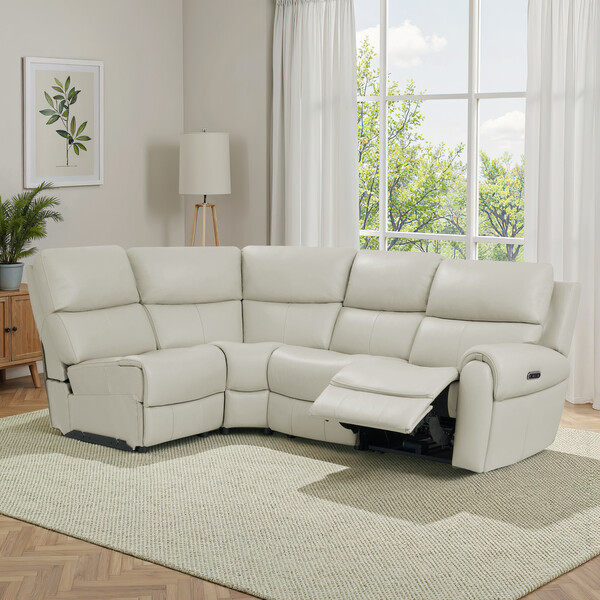 Bone China Leather Sofas - Modular 4 Seat Right Hand Corner Recliner - Ezra Range - Oak Furnitureland
