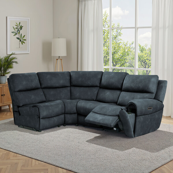 Dexter Shadow Fabric Sofas - Modular 4 Seat Right Hand Corner Recliner - Ezra Range - Oak Furnitureland