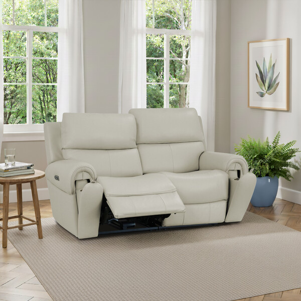 Bone China Leather Sofas - Modular 2 Seat Recliner & Power Headrests - Ezra Range - Oak Furnitureland