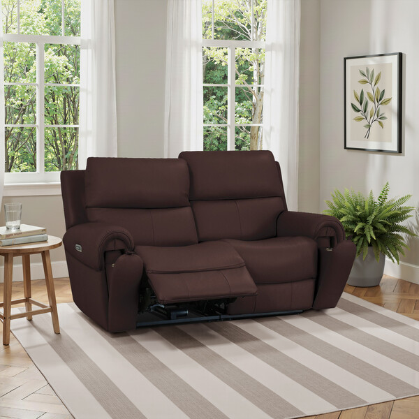 Chestnut Leather Sofas - Modular 2 Seat Recliner & Power Headrests - Ezra Range - Oak Furnitureland