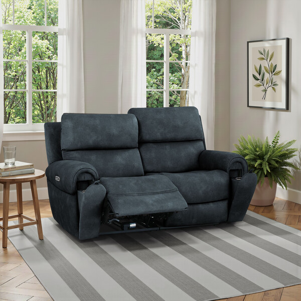 Dexter Shadow Fabric Sofas - Modular 2 Seat Recliner & Power Headrests - Ezra Range - Oak Furnitureland