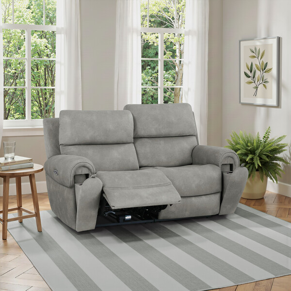 Dexter Stone Fabric Sofas - Modular 2 Seat Recliner & Power Headrests - Ezra Range - Oak Furnitureland
