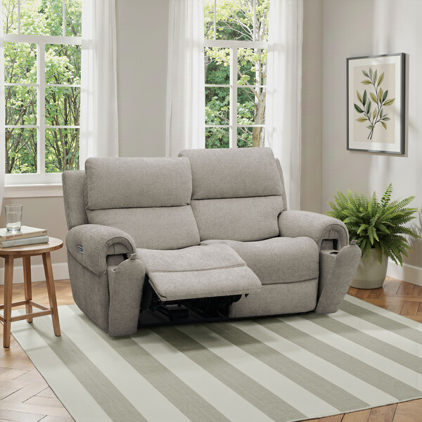 Hopsack Linen Fabric Sofas - Modular 2 Seat Recliner & Power Headrests - Ezra Range - Oak Furnitureland
