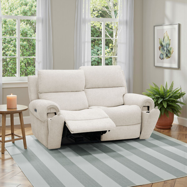 Hopsack Natural Fabric Sofas - Modular 2 Seat Recliner & Power Headrests - Ezra Range - Oak Furnitureland