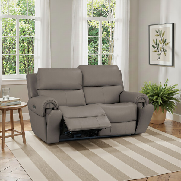 Oyster Leather Sofas - Modular 2 Seat Recliner & Power Headrests - Ezra Range - Oak Furnitureland