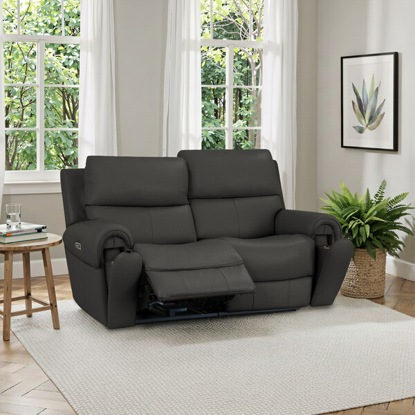 Storm Leather Sofas - Modular 2 Seat Recliner & Power Headrests - Ezra Range - Oak Furnitureland