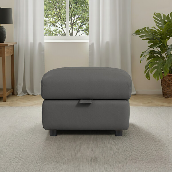 Elephant Grey Leather Sofas - Storage Footstool - Ezra Range - Oak Furnitureland