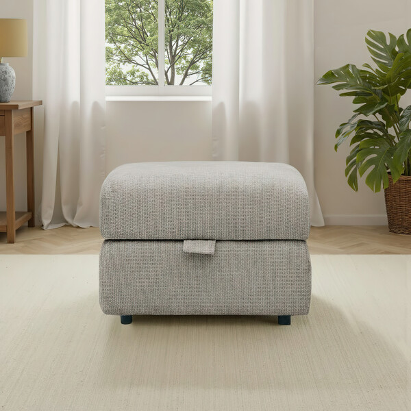 Hopsack Linen Fabric Sofas - Storage Footstool - Ezra Range - Oak Furnitureland