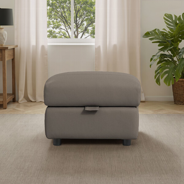 Oyster Leather Sofas - Storage Footstool - Ezra Range - Oak Furnitureland