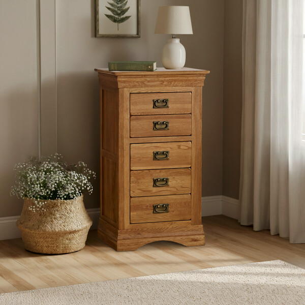 Rustic Solid Oak Chest of Drawers - 5 Drawer Tallboy - French Farmhouse Range - Oak Furnitureland