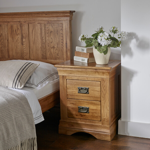 Rustic Solid Oak Bedside Tables - 2 Drawer Bedside Table - French Farmhouse Range - Oak Furnitureland