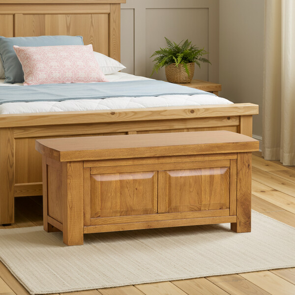 Rustic Solid Oak Blanket Boxes - Blanket Box - Hercules Range - Oak Furnitureland