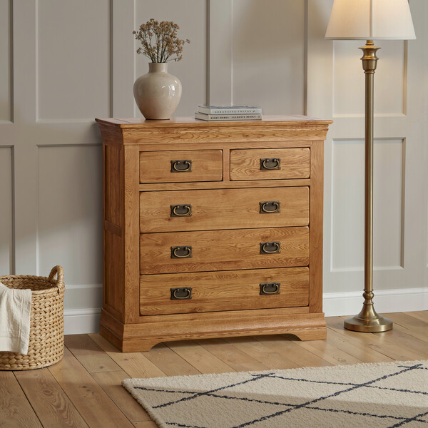 Rustic Solid Oak Chest of Drawers - 5 Drawer Chest - French Farmhouse Range - Oak Furnitureland
