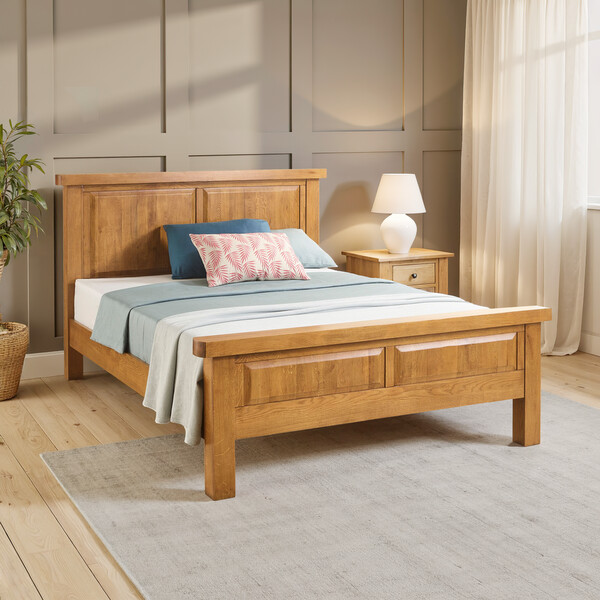 Rustic Solid Oak Beds - Double Bed - Hercules Range - Oak Furnitureland