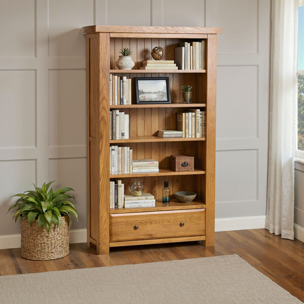 Rustic Solid Oak Bookcases - Tall Bookcase - Hercules Range - Oak Furnitureland