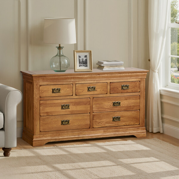 Rustic Solid Oak Chest of Drawers - 7 Drawer Chest - French Farmhouse Range - Oak Furnitureland