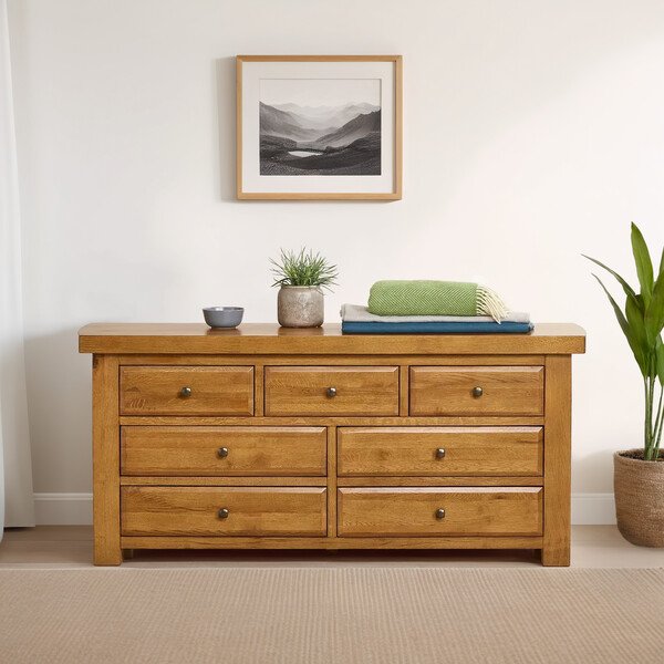 Handmade 100% Solid Rustic Oak Chest of Drawers - 7 Drawer Chest - Hercules Range - Oak Furnitureland