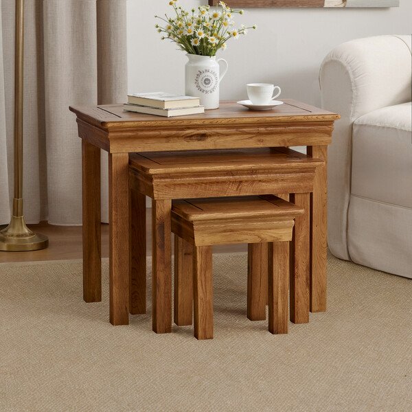 Rustic Solid Oak Nest of Tables - Nest of Tables - French Farmhouse Range - Oak Furnitureland