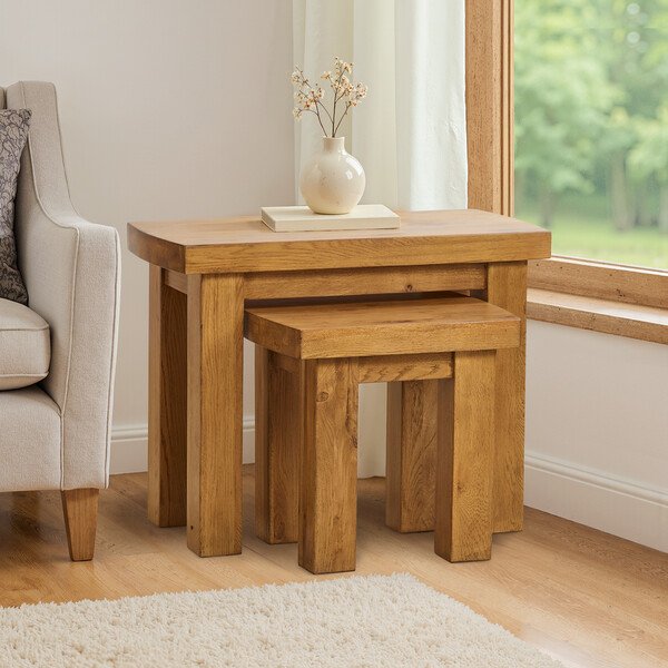 Rustic Solid Oak Nest of Tables - Nest of Tables - Hercules Range - Oak Furnitureland