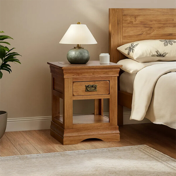 Rustic Solid Oak Bedside Tables - 1 Drawer Bedside Table - French Farmhouse Range - Oak Furnitureland