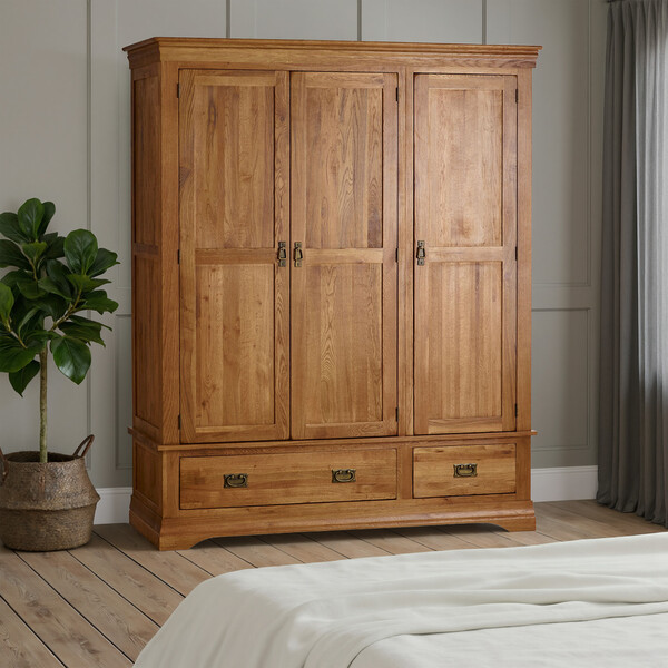Rustic Solid Oak Wardrobes - Triple Wardrobe - French Farmhouse Range - Oak Furnitureland