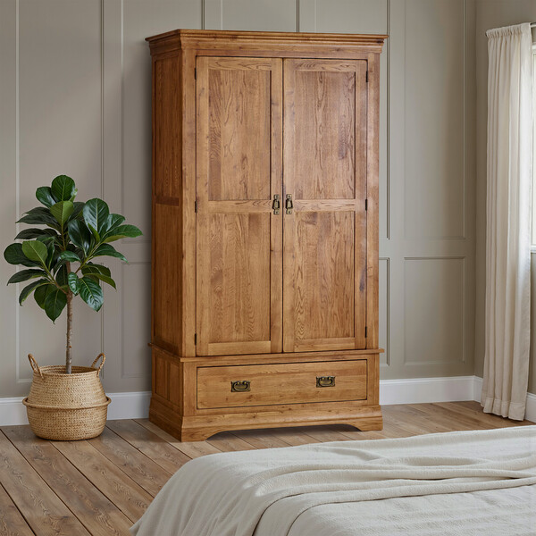 Rustic Solid Oak Wardrobes - Double Wardrobe - French Farmhouse Range - Oak Furnitureland