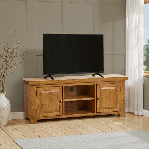 Rustic Solid Oak TV Cabinets - Large TV Unit - Hercules Range - Oak Furnitureland