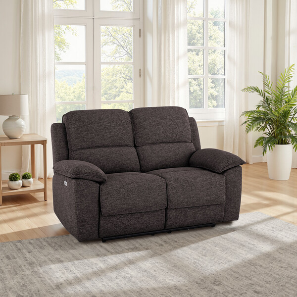 Andaz Charcoal Fabric Sofas - 2 Seater Electric Recliner Sofa - Goodwood Range - Oak Furnitureland