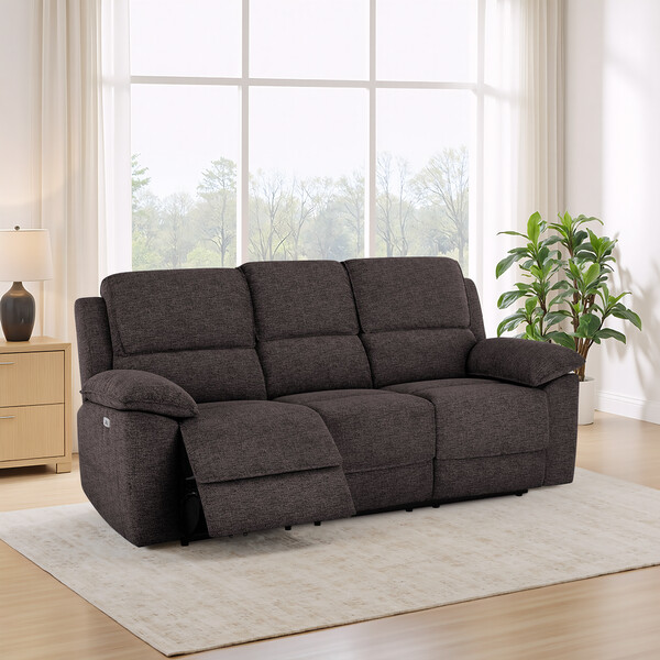 Andaz Charcoal Fabric Sofas - 3 Seater Electric Recliner Sofa - Goodwood Range - Oak Furnitureland