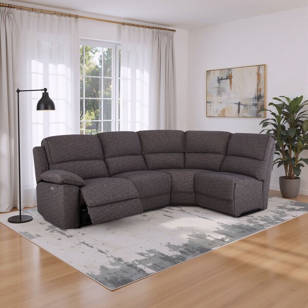 Andaz Charcoal Fabric Sofas - Modular 4 Seat Left Hand Corner Recliner - Goodwood Range - Oak Furnitureland