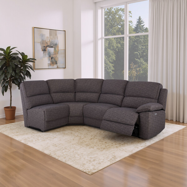 Andaz Charcoal Fabric Sofas - Modular 4 Seat Right Hand Corner Recliner - Goodwood Range - Oak Furnitureland