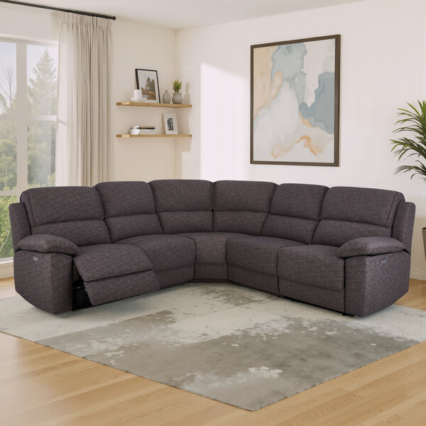 Andaz Charcoal Fabric Sofas - Modular 5 Seat Corner Recliner - Goodwood Range - Oak Furnitureland