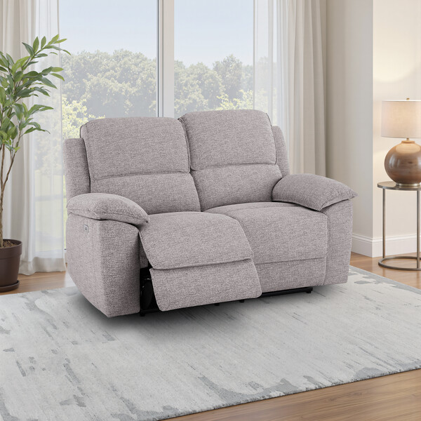 Andaz Silver Fabric Sofas - 2 Seater Electric Recliner Sofa - Goodwood Range - Oak Furnitureland