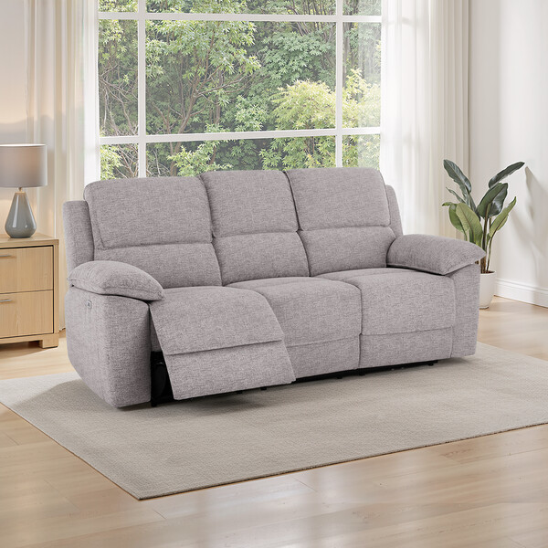 Andaz Silver Fabric Sofas - 3 Seater Electric Recliner Sofa - Goodwood Range - Oak Furnitureland