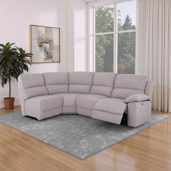 Andaz Silver Fabric Sofas - Modular 4 Seat Right Hand Corner Recliner - Goodwood Range - Oak Furnitureland