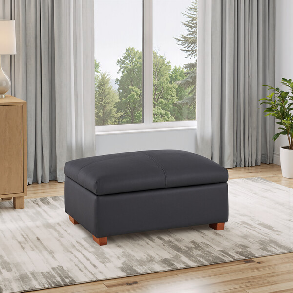 Black Leather Sofas - Storage Footstool - Goodwood Range - Oak Furnitureland