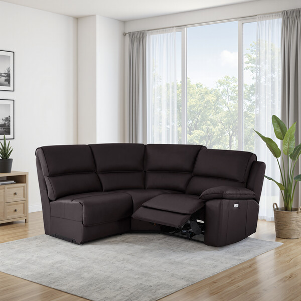 Brown Leather Sofas - Modular 3 Seat Right Hand Corner Recliner - Goodwood Range - Oak Furnitureland