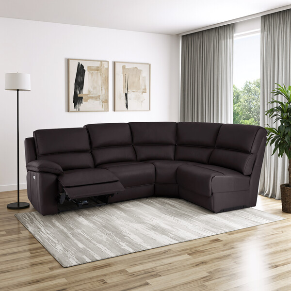 Brown Leather Sofas - Modular 4 Seat Left Hand Corner Recliner - Goodwood Range - Oak Furnitureland